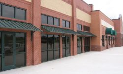 Metal awnings outside office building