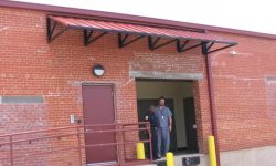 metal awning at delivery entrance