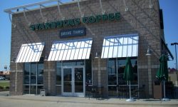 metal awning at Starbucks Coffee